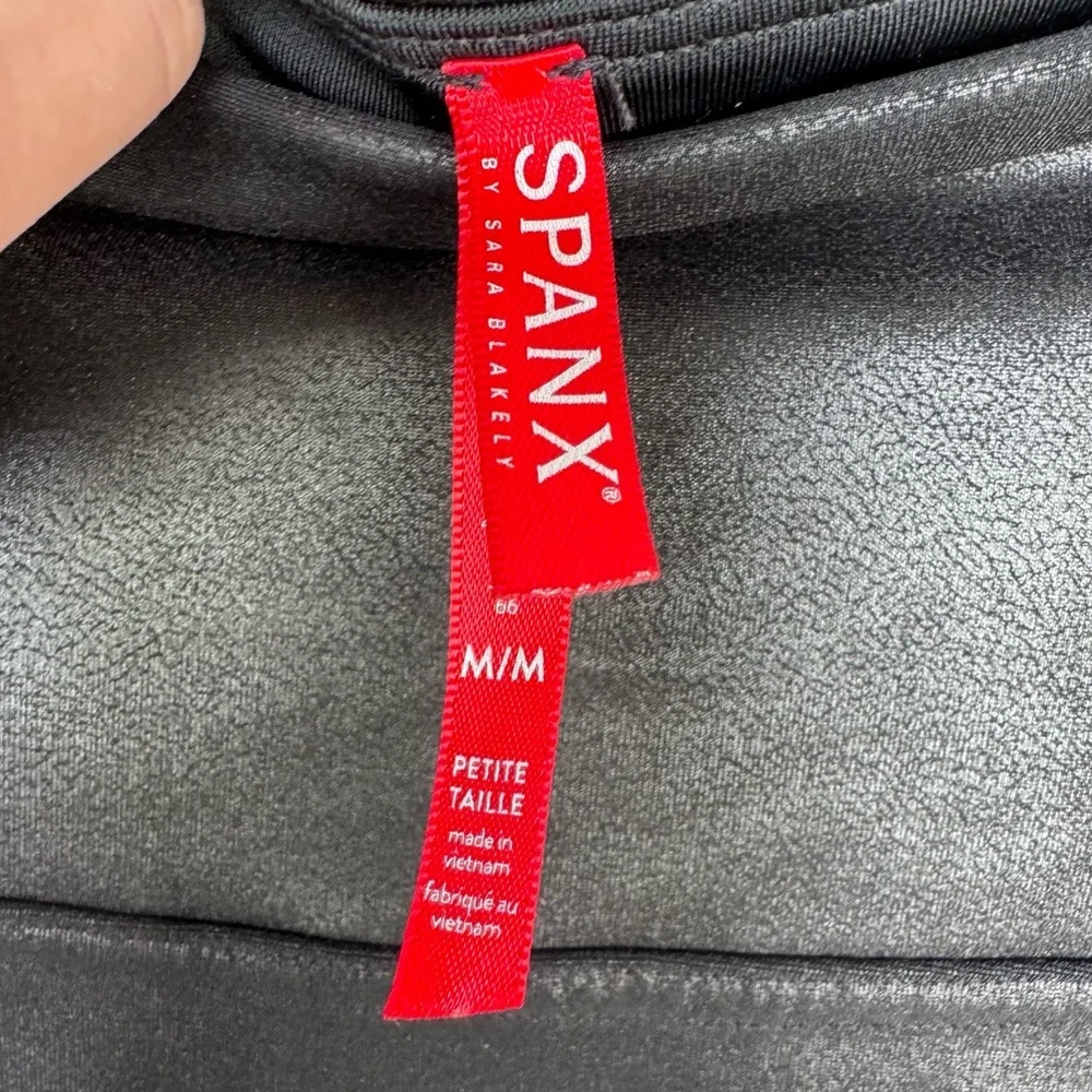 Spanx Faux Leather Shimmer Leggings M Petite Black High Rise Sculpting - Picture 3 of 8